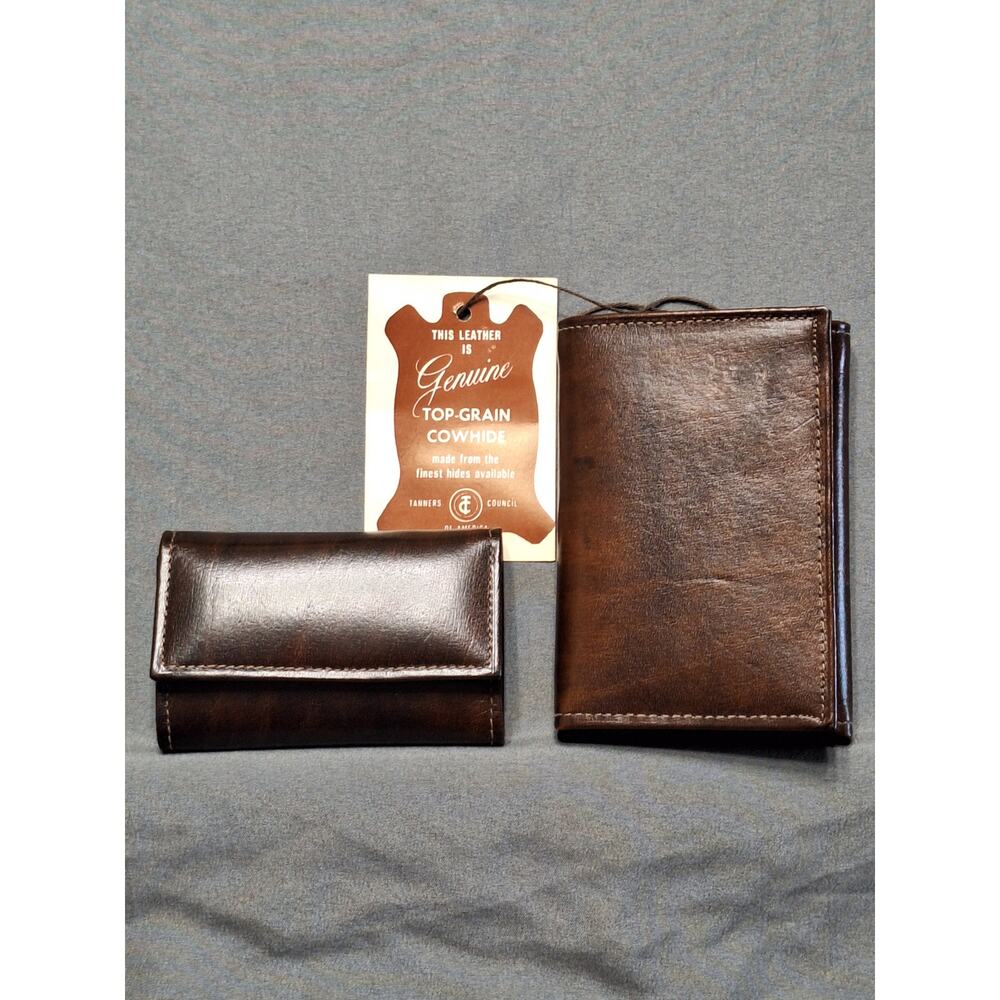 Vintage Di Lido Cowhide Leather Wallet and Key Fob Set Brown New in Box